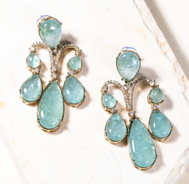 Aqua Doublet Turkish Statement Moissanite Kundan Earrings Jaipur Rose Designer Indian Jewelry Online 