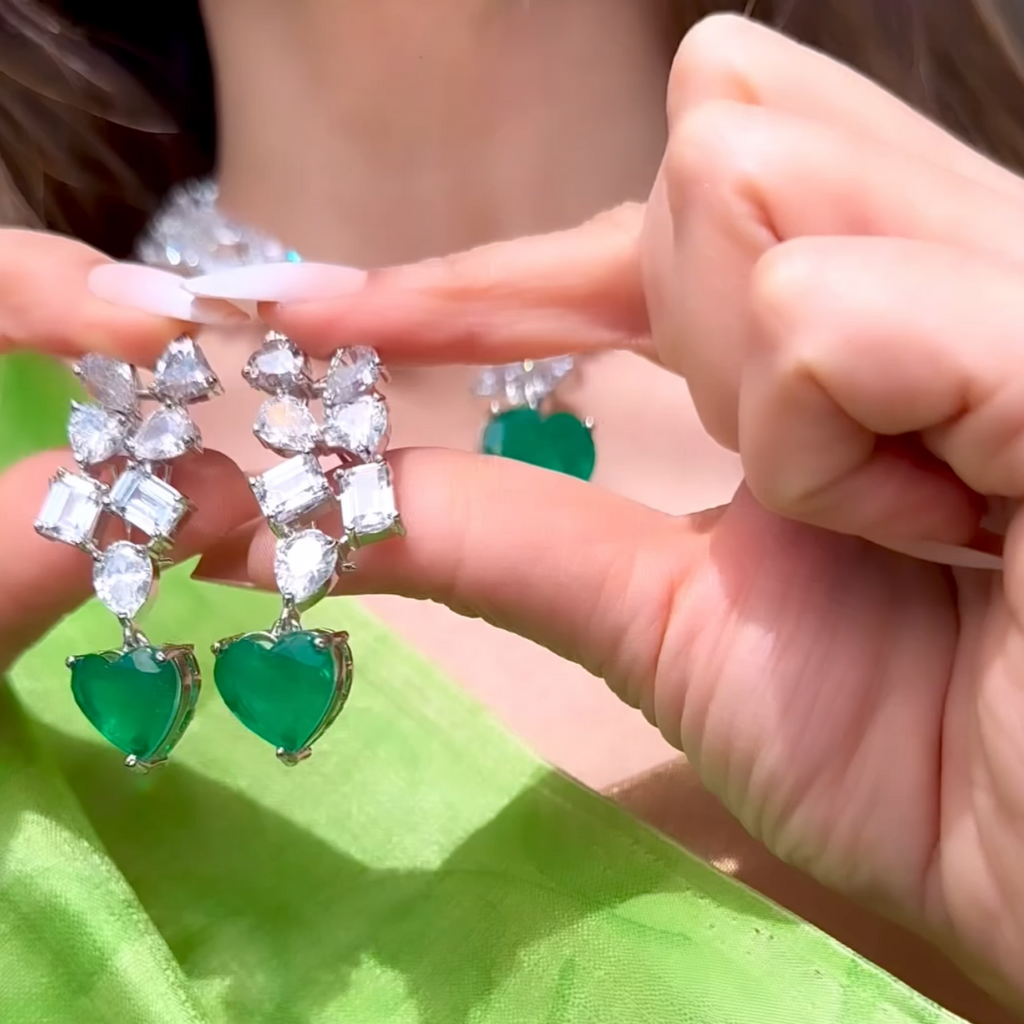 Castella Heart Shaped Emerald Luxury Necklace & Earring Set By Jaipur Rose Luxury Indian Jewelry Online - Jaipur Rose