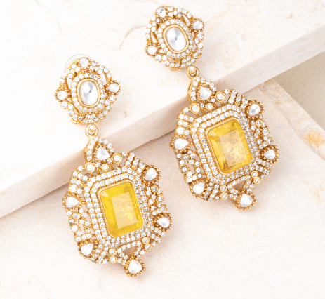 Ela Turkish Statement Moissanite Kundan Earrings Jaipur Rose Designer Indian Jewelry Online