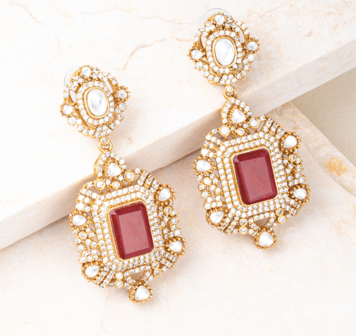 Ela Turkish Statement Moissanite Kundan Earrings Jaipur Rose Designer Indian Jewelry Online