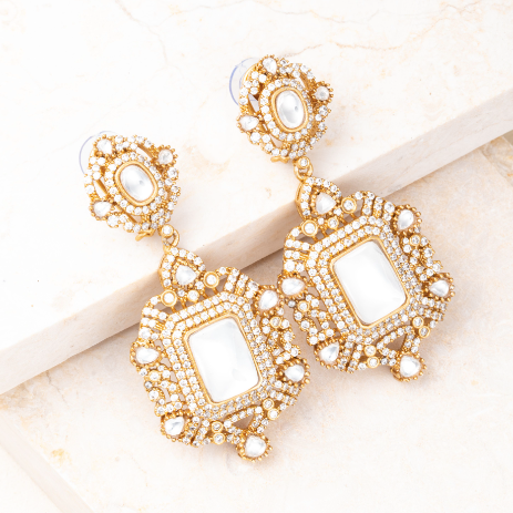 Ela Turkish Statement Moissanite Kundan Earrings Jaipur Rose Designer Indian Jewelry Online