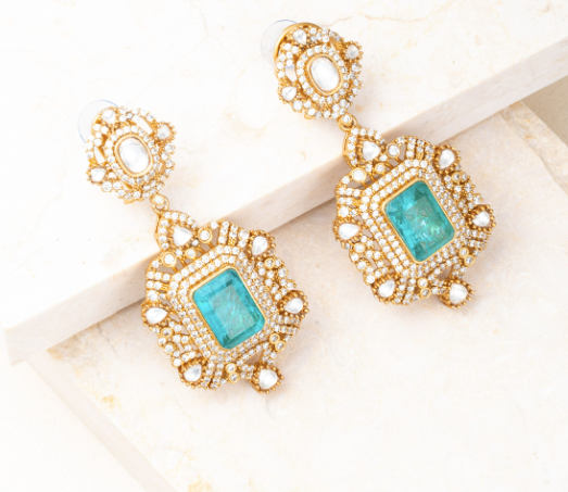 Ela Turkish Statement Moissanite Kundan Earrings Jaipur Rose Designer Indian Jewelry Online