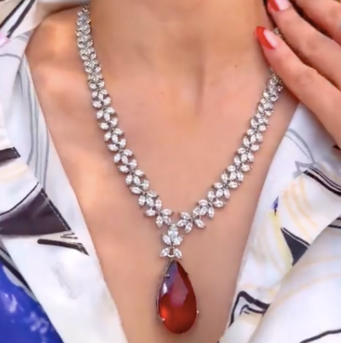 Daria Ruby Red Modern Necklace & Earring Set by Jaipur Rose Designer Indian Jewelry (Copy) - Jaipur Rose